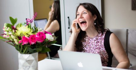 Jennifer Trask mindset coach and business advisor for coaches and healers desk shot on phone