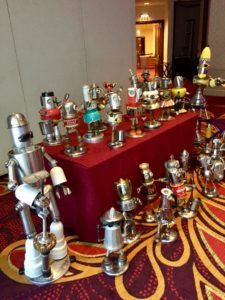Robots awaiting distribution to the banquet tables. 