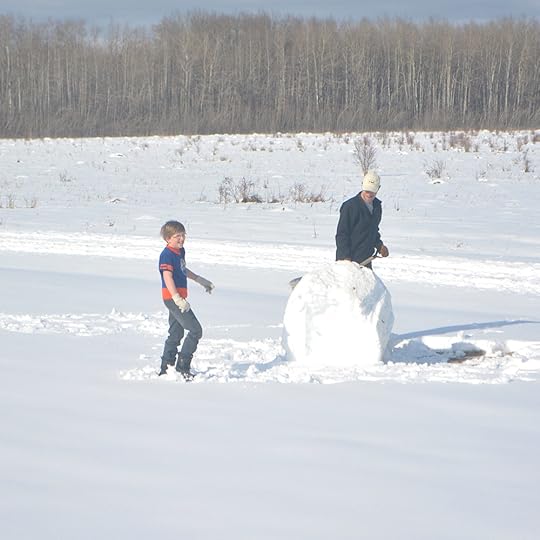 This base snowball became a ginormous seven-foot-tall snowman. Go, team Jabin!