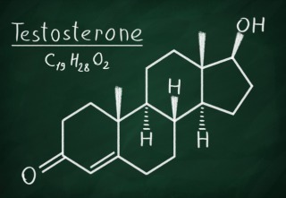 Chemical formula of Testosterone on a blackboard