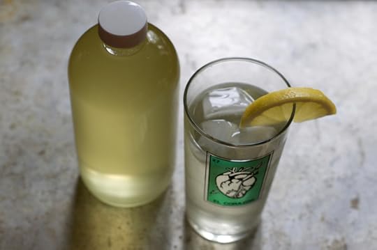Finished elderflower cordial in a bottle and with a glass