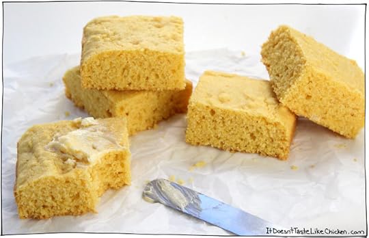 The Easiest (and most delicious) Vegan Cornbread. Sweet, tender, moist, full of corn flavour, and you can optionally add in corn kernels. Perfect paired with chili. Egg and dairy free. #itdoesnttastelikechicken