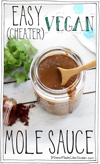 This 15 minute Easy (Cheater) Vegan Mole Sauce is a super simple and healthy way to amp up any meal. Perfect for a Mexican themed dinner, but great just on top of roasted veggies. #itdoesnttastelikechicken