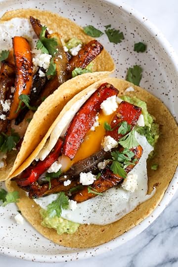 I just love tacos with eggs, and these breakfast fajitas are no exception. Loaded with peppers and onions, guacamole and a runny egg on top (you can prepare the eggs however you like).