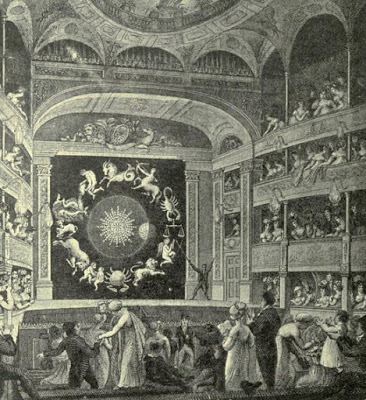The Proscenium of the English Opera House (The Lyceum) as it appeared on March 21 1817 with Walker's Exhibition, the Eidouranian from The Lyceum and Henry Irvine by A Brereton (1903)