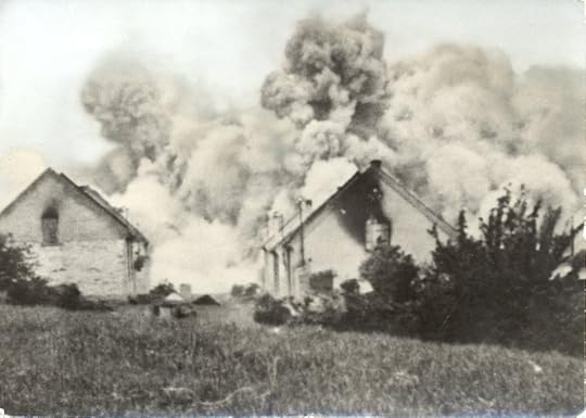 Houses of Lidice, Czechoslovakia burning, 10 Jun 1942 (public domain via WW2 Database)