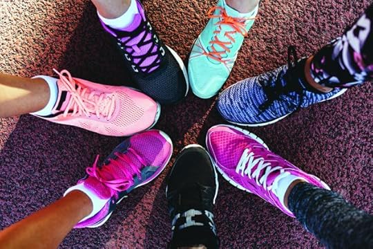 Closeup legs of athletes wearing sports shoes in a circle