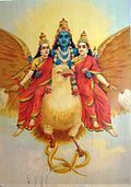 Lord Vishnu riding Garuda in the form of a bird, by Raja Ravi Varma (Wikipedia)
