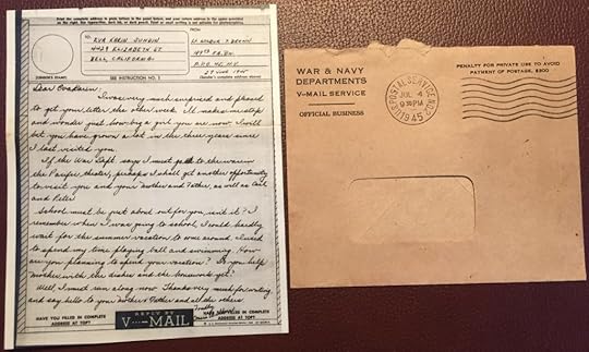 A V-Mail received in California during World War II. Note smaller size in relation to envelope. Read more: