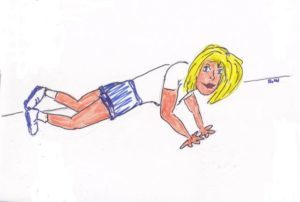 A woman falling on her face after dancing
