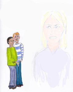 Artist illustration of her feeling vulnerable