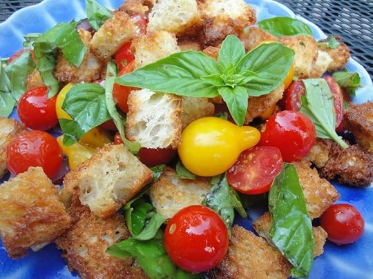 Gluten-free bread, tomatoes, and fresh basil make a delightful bread salad.