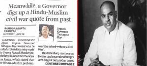 Indian Express, Tathagata Roy, Tripura, Governor, Civil War, Dr. Syama Prasad Mookherjee, The Great Calcutta Killings, the Noakhali Hindu Genocide, Bharatiya Jana Sangh, RSS, Bharatiya Janata Party