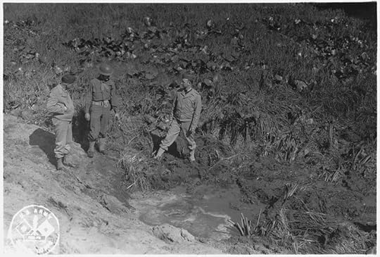 Crater resulting from Japanese shelling of Fort Stevens, OR, 21 June 1942 (US National Archives)