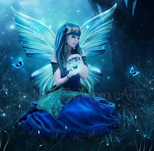 Blue fairy print, Blue fairy artwork, beautiful fairy painting, magical fae, magic jar, fairy wings, fairy decor, fantasy art, blue artwork