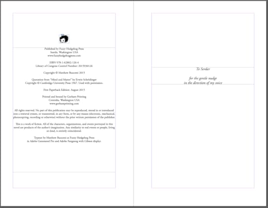 Schrödinger's City first edition copyright and dedication spread