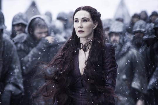 Melisandre is a LIAR! Now, there have been rumors forever that Melisandre and her visions are a bit misguided when it comes to picking out who, exactly, is Azor Ahai. We, personally, believe that even though Stannis is alive in the books (but not the show), he will soon be dead for real, allowing for the unraveling, twist-y betrayal of Melisandre and her visions. Take, for example, the letter Jon Snow received from Ramsay Bolton, demanding his bride (fake Arya) and Reek returned to him. It came without the typical Ramsay accouterment—namely script written in blood and a piece of skin, so cute his calling cards are—putting its creator into question. Considering Melisandre's obsession with Jon Snow, could this have been her way of trying to get him to break his vows (before that whole betrayal thing where Jon Snow was murdered by his fellow Night's Watchmen) in order to gain control over him for Stannis (who is still alive in the books)? If that's the case, all of this points even further to Melisandre being a potentially corrupt, manipulative user of trickery to gain power in the literal game of thrones. After all: women are so often without power in this universe. Maybe Melisandre is using her knowledge of the Lord of Light and pyromancer tricks and what natural magical skill she has/acquired in her priestess training (we really don't know anything about the legitimacy of that, after all) in order to mess things up in the Realm enough that she has power, either for Stannis or herself. It'd be a real Cersei move—if Cersei had actual skill and political acumen. Maybe then, too, her resurrection of Jon Snow (because I mean, C'MON, it's happening) could make his rebirth all the more nefarious and menacing. If she has control of him, then what? We should also add, this could still bring about our own personal theory that Jon Snow is the next Night's King.