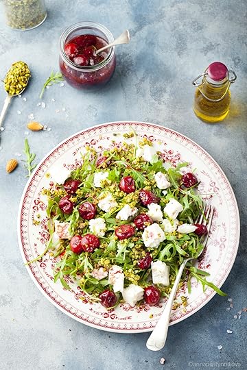 Healthy salad with cherries and goat cheese (photo by annapustynnikova)