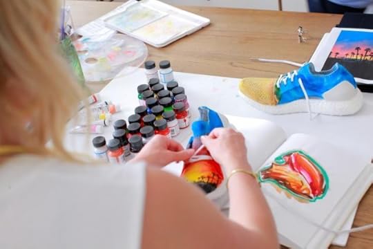 Artist Meagan Morrison (@travelwritedraw) designing the Hawaii shoe.