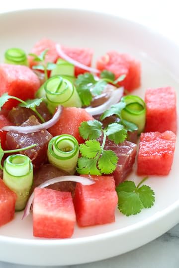 Juicy watermelon and soy-marinated Ahi tuna with cucumbers makes a delicious, light, summer appetizer or first course when you need a dish to impress! 