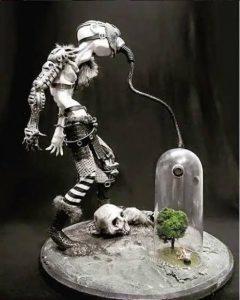 Vladimir De Thézier Sculpture of a Post human breathing from the last Tree on Earth, Deathwalking Midgard, Kelley Harrell, Soul IntentArts