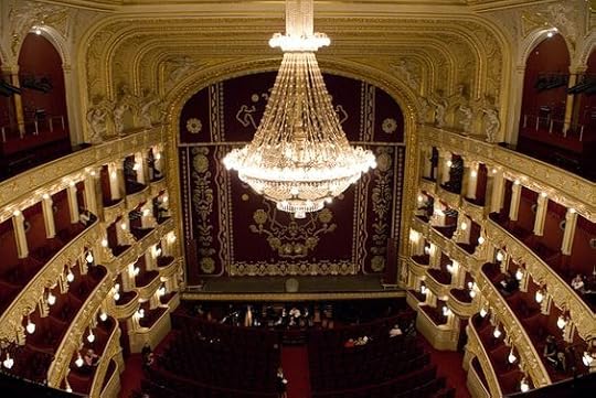 Odessa National Academic Theater of Opera and Ballet. The auditorium of the Odessa Opera House is decorated in the style of the late French Rococo decorated with stucco ornaments with the finest gold. Figure ornament never repeated. Throughout the abundance of marble, velvet, gleaming crystal, glittering mirrors and gilding.
