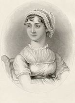 Image of Jane Austen with curls peeking out from under a bonnet