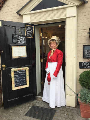 Rachel outside the Stur of the Moment tearooms in Sturminster Newton, Dorset