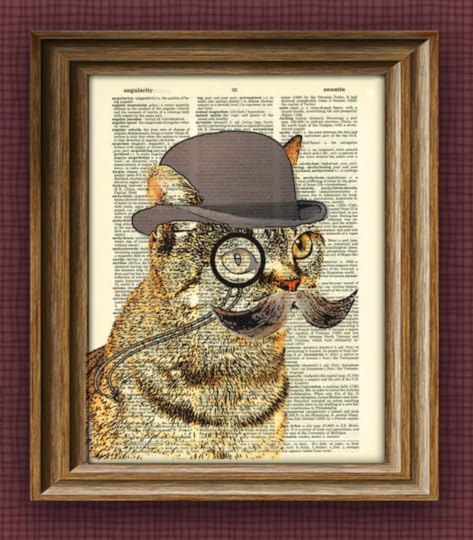 Cat Art Print Dandy Cat With Mustache and monocle by CollageOrama