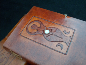 Mother Goddess blank spell book with MOONSTONE - Pagan Wicca Handmade Leather Book of Shadows