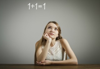 Girl in white finding the solution.