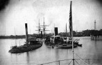 The monitors USS Chimo and USS Tonawanda [Foreground] and the ex-CSS Stonewall [Background] moored off the Washington Navy Yard, Washington, D.C.