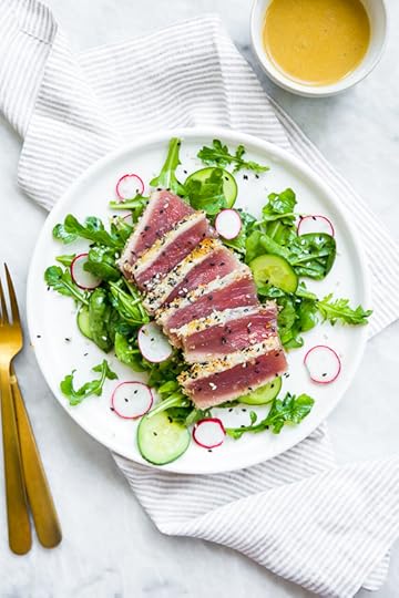 This panko-and-sesame crusted seared tuna on a bed of arugula and spinach, all topped with a wasabi butter sauce, takes Japanese food to whole new level!