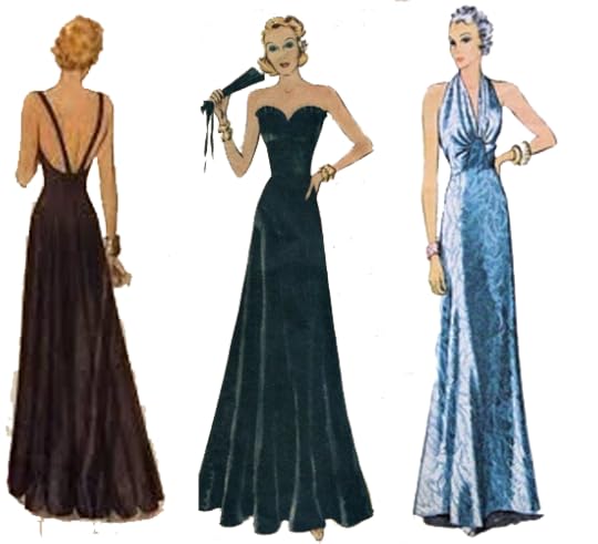 Three evening gowns from the 1930s and 40s.