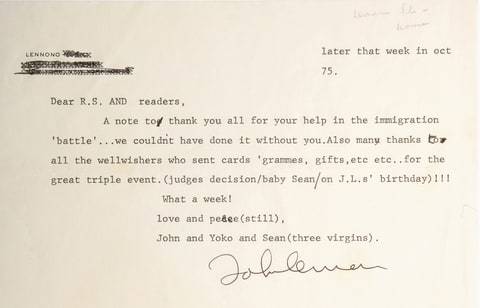 john lennon jann s wenner letter 1975 yoko three virgins deportation