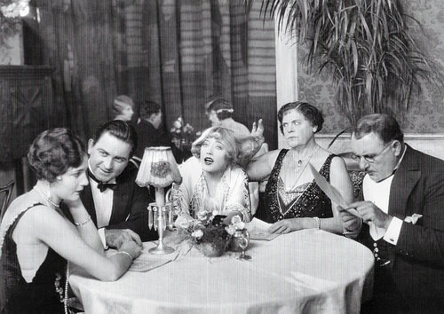 Marion Davies (middle), Jane Winton, Orville Caldwell, Marie Dressler and Dell Henderson in The Patsy (1928)