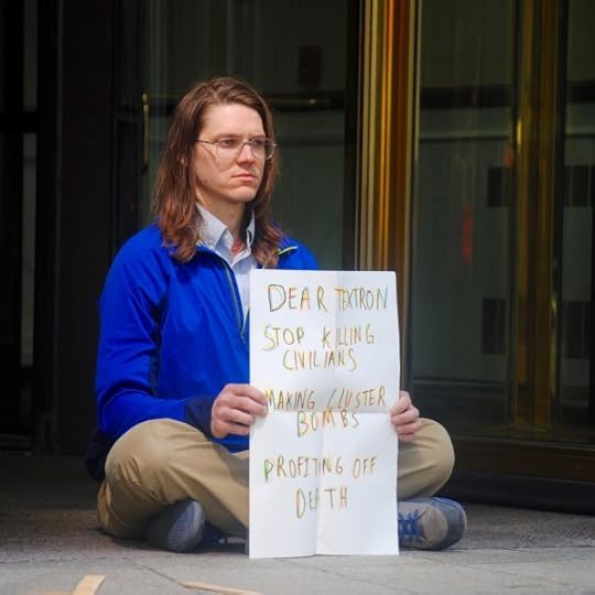 Mark protesting at Textron World Headquarters, Providence, RI