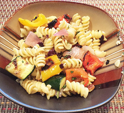 Pasta with grilled vegetables and herbs