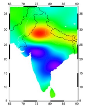 Satellites in orbit track the groundwater disappearing beneath the farmlands of northern India, between Jaipur and Delhi.