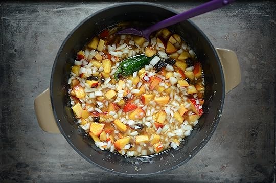 Indiana Peach Chutney ingredients in the pot
