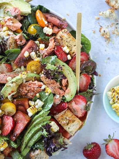 salmon strawberry panzanella salad I howsweeteats.com