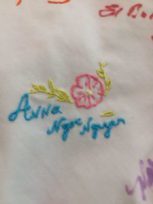 Tablecloth, Mrs. Douglas MacArthur's tablecloth, famous signatures, hospitality, General Douglas MacArthur, embroidery, Sharpie markers, memories