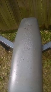 the bench in Dedrick Henry's outdoor gym after a rainstorm