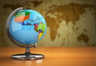 Globe with a political map on vintage background. 3d