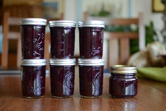 Seven jars of Sweet Cherry Meyer Lemon Marmalade
