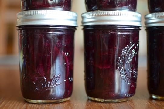 a close up on the jars of Sweet Cherry Meyer Lemon Marmalade