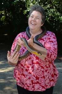 Narrelle with a snake at Australia Zoo