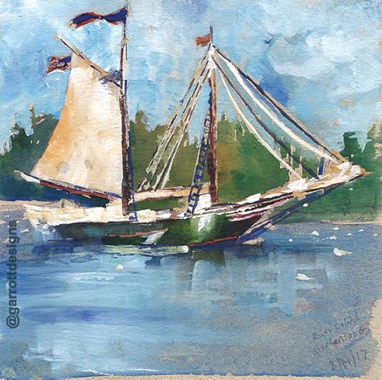 travel sketches, schooner, sailboat, art, Maine, maritime, watercolor, Stephen Taber, decor