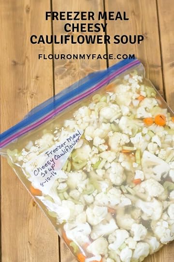 Freezer Meal Cheesy Cauliflower Soup recipe via flouronmyface.com