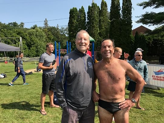 Chris Zeoli, right, of the Middlebury (VT) Muffintops swam the 10K in 3:04:52.